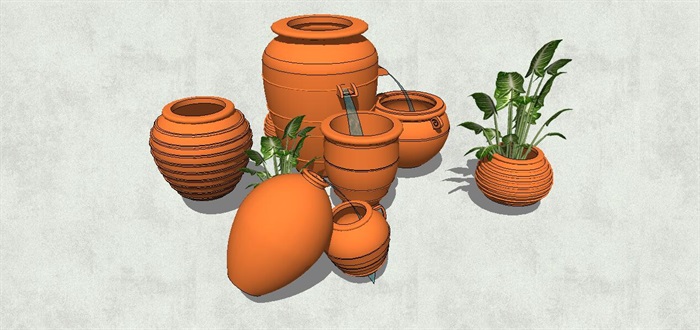 现代陶罐详细小品设计su模型