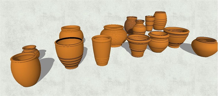 陶罐花盆小品素材设计su模型