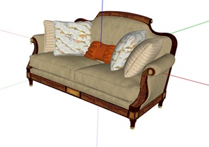 欧式风格详细室内客厅沙发素材SU(草图大师)模型