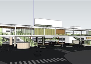 日本创意彩色幕墙市民休闲活动车站建筑SU(草图大师)模型