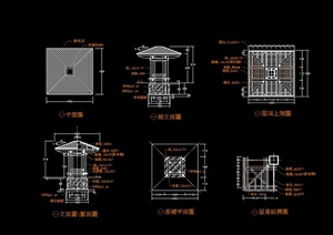 中式风格详细完整亭子cad施工图