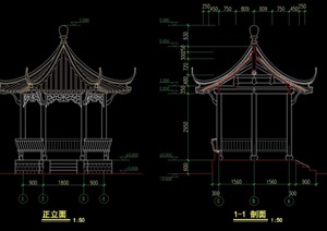 古典中式风格凉亭素材cad方案