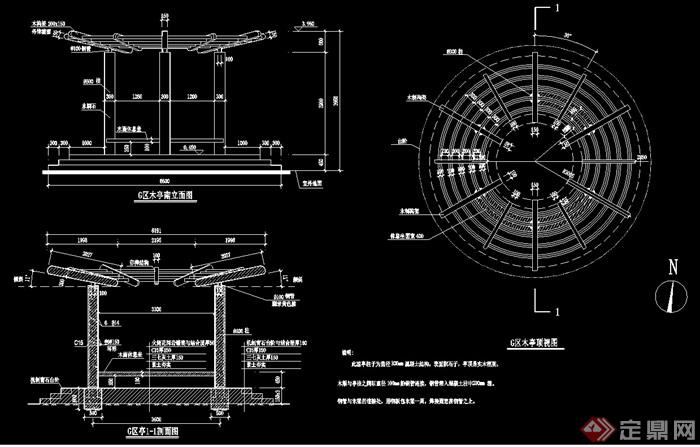 现代风格木质圆亭cad施工图