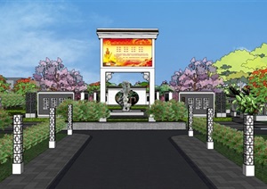 中式景观广场详细景观设计SU(草图大师)模型