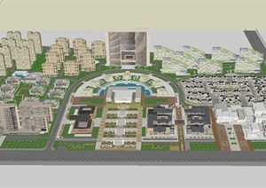 中心广场文化建筑商业酒店办公住宅区综合体规划建筑SU(草图大师)模型