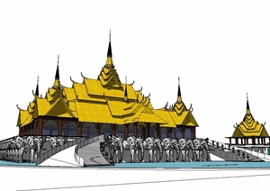 东南亚风格详细的旅游建筑SU(草图大师)模型
