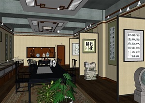 中式书房画室画廊展厅室内SU(草图大师)模型