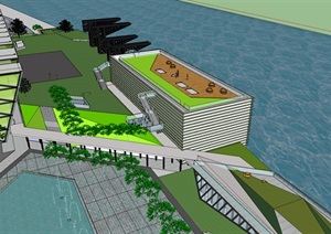 滨江旧工业码头改造市民活动休闲商业建筑SU(草图大师)模型