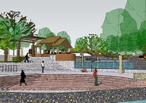 大型水系景观市民活动休闲公园景观设计SU(草图大师)模型