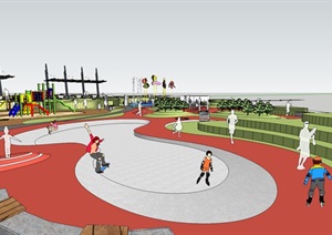 现代彩色儿童游乐场休闲活动公园景观SU(草图大师)模型