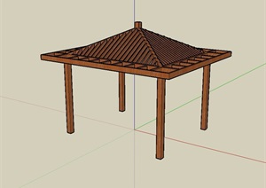 中式风格详细休闲凉亭SU(草图大师)模型