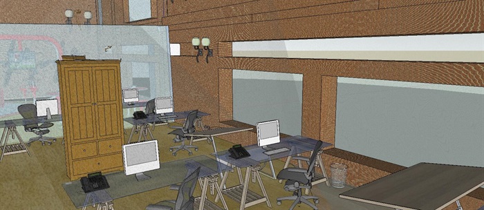 旧红砖厂房改造工业风复式办公空间su模型
