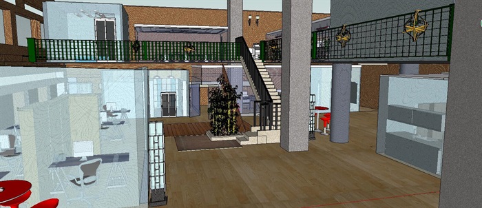 旧红砖厂房改造工业风复式办公空间su模型