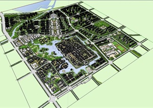 中式水乡旅游小镇住宅风景区规划SU(草图大师)模型