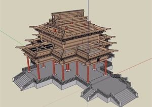 古代殿堂梁框架结构建筑SU(草图大师)模型