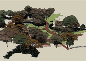 现代风格详细的公园部分景观SU(草图大师)模型