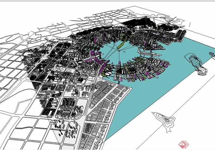 现代风格滨水城市规划su模型