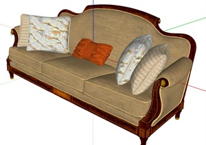 欧式风格详细室内客厅沙发SU(草图大师)模型
