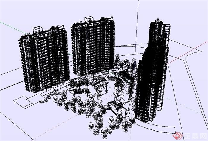 中式风格住宅高层建筑su模型