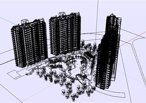 中式风格住宅高层建筑SU(草图大师)模型