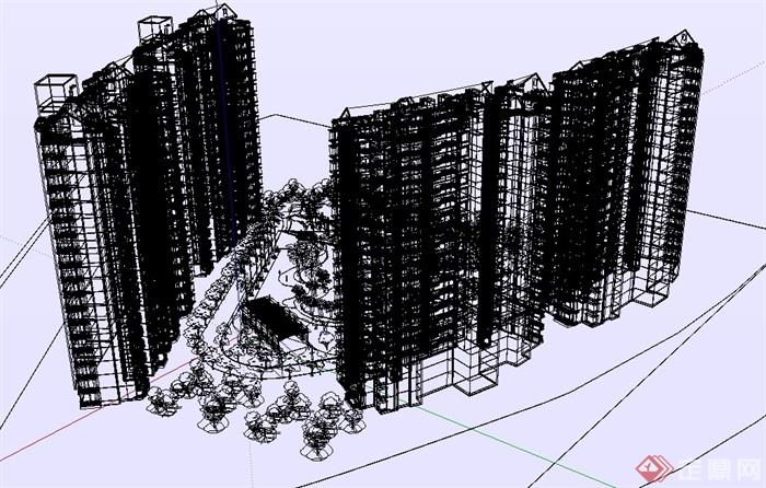 中式风格住宅高层建筑su模型