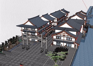 古典风格商业街建筑楼SU(草图大师)模型