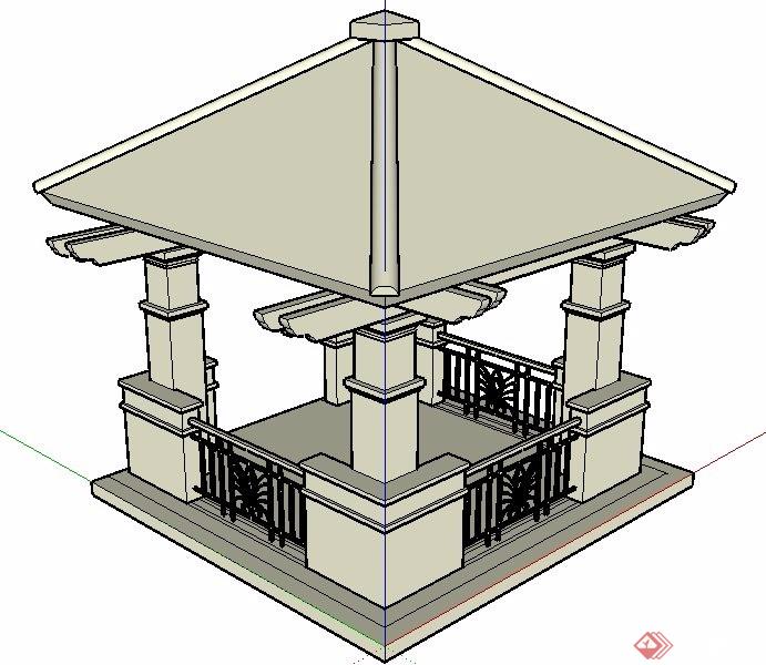 中式风格四角凉亭素材设计su模型