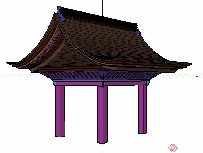 中式翘角凉亭设计su模型