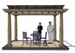 现代景观凉亭及桌椅组合SU(草图大师)模型