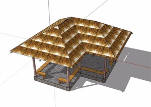 某详细完整的茅草亭素材设计SU(草图大师)模型