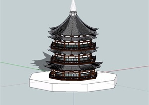 中国古典风格塔楼设计SU(草图大师)模型