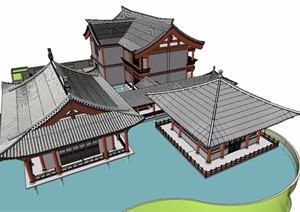 中国古典风格2层公共建筑设计SU(草图大师)模型