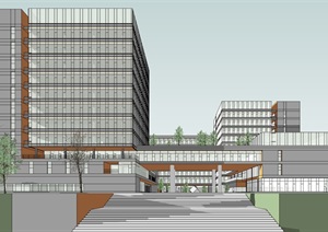 现代大学教学办公实验综合楼建筑SU(草图大师)模型
