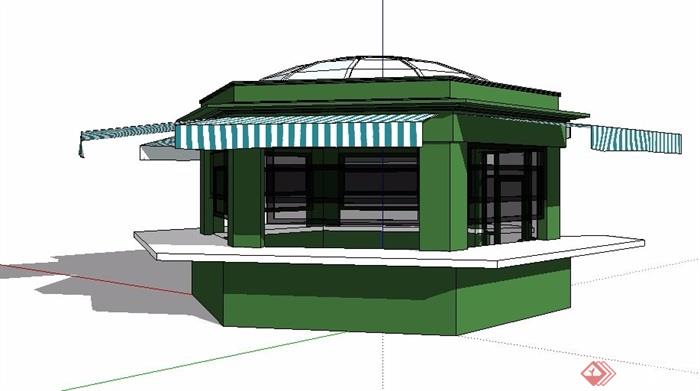 现代风格绿色售卖亭设计su模型
