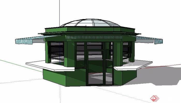 现代风格绿色售卖亭设计su模型