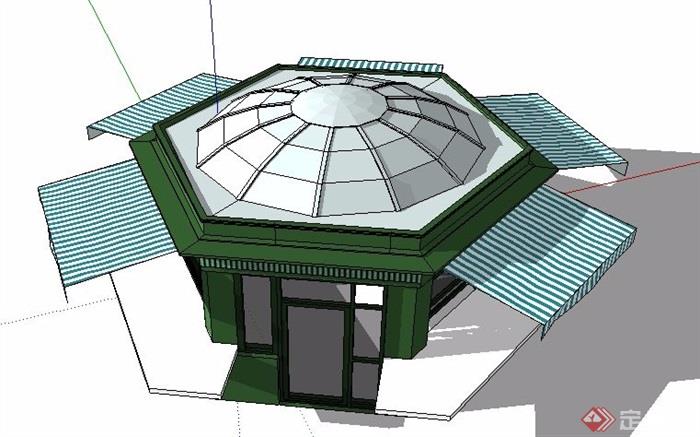 现代风格绿色售卖亭设计su模型