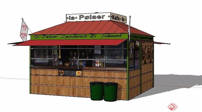 木制咖啡铺售卖亭设计su模型