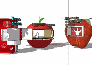 水果、拉罐状售卖亭设计SU(草图大师)模型