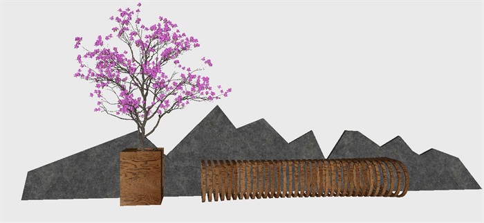 中式园艺树池坐凳组合景观SU模型