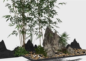 中式园艺假山小品景观SU(草图大师)模型