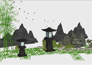 现代中式园艺小品景观SU(草图大师)模型