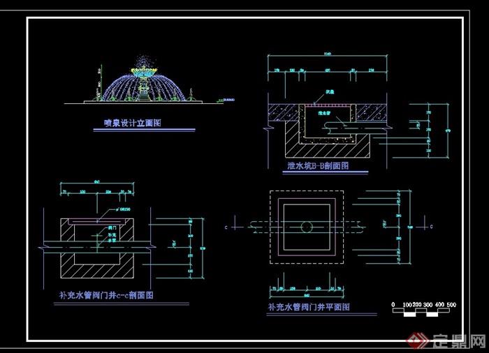 现代圆形喷泉设计cad施工图