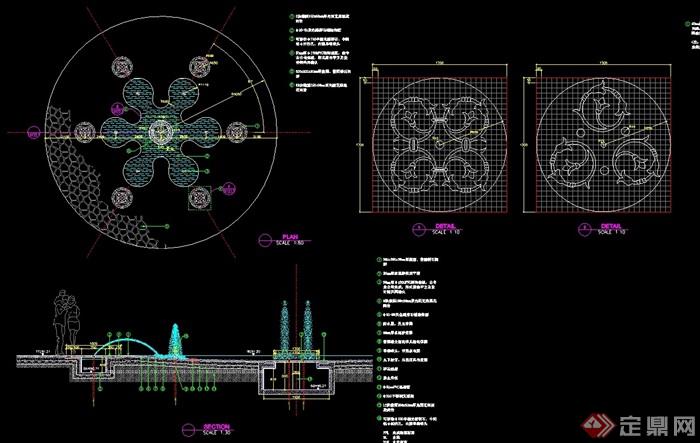 现代风格喷泉水池景观cad施工图