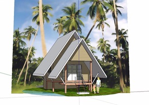 欧式热带度假屋建筑SU(草图大师)模型