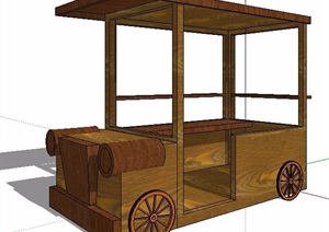 木制小车状售卖亭设计SU(草图大师)模型