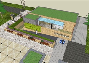 公园景观广场及下沉式公厕SU(草图大师)设计模型
