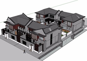 中式四合院多层别墅设计SU(草图大师)模型