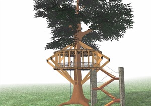 某现代风格详细创意树屋多层建筑SU(草图大师)模型