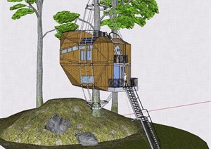 创意树屋住宅建筑SU(草图大师)模型