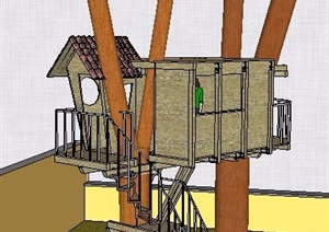 新中式木制创意树屋设计SU(草图大师)模型